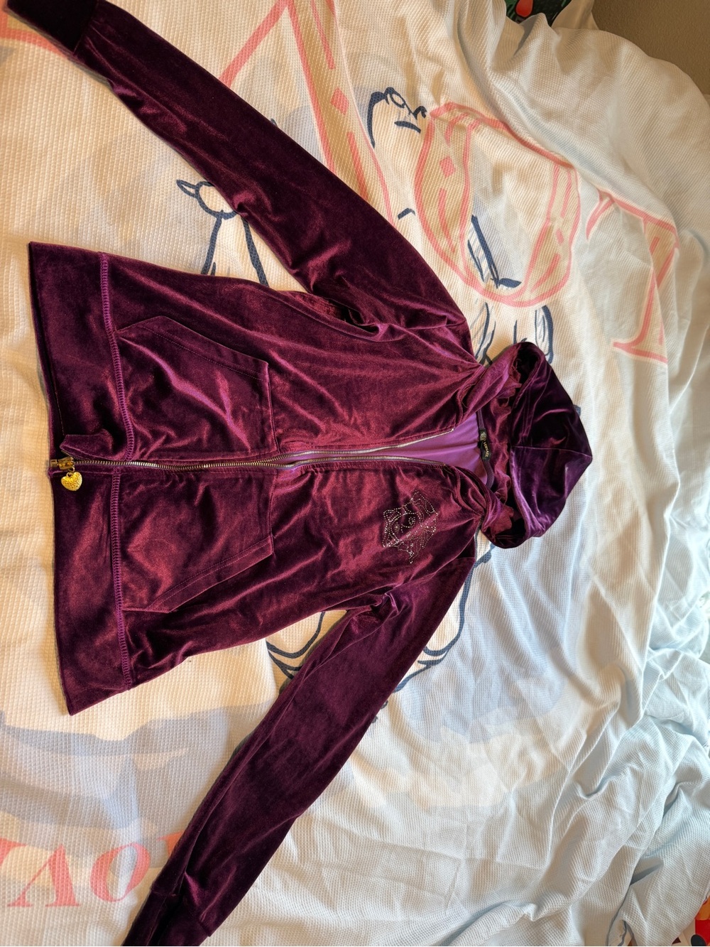 Versace Burgundy Velour Zip Hoodie with Rhinestone Medusa – Y2K